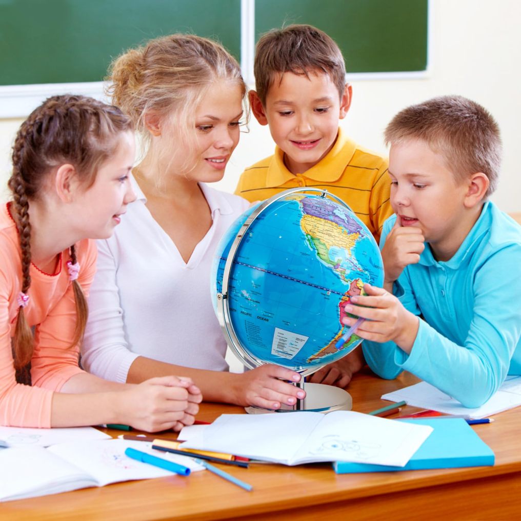 Illuminated World Globe 13” Desktop Geographic Globe w/LED Light & Easy-to-Read Clear Map for Students