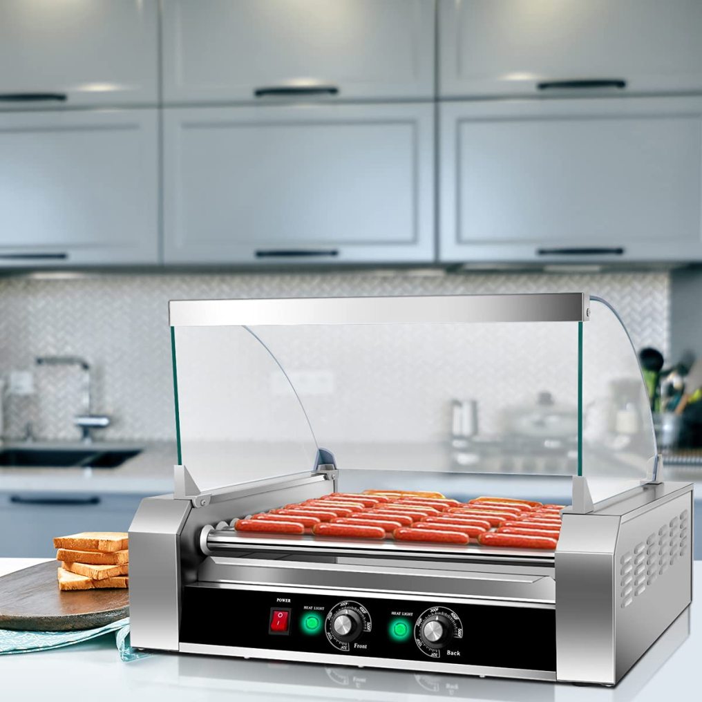 Hot Dog Roller Machine, 11 Non-Stick Rollers 30 Sausage Grill Cooker with Removable Stainless Steel Drip Tray