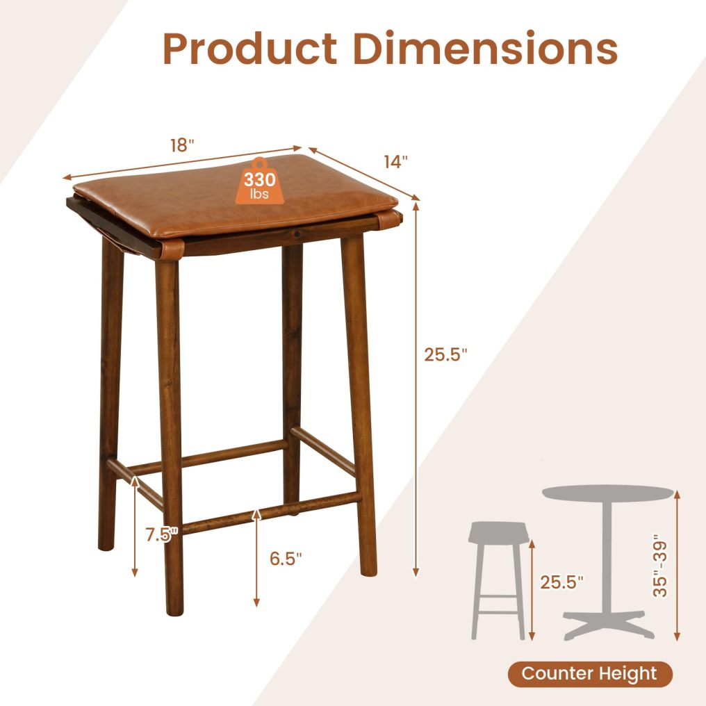 Rustic Bar Stools Set of 2/4 25.5-inch Height Backless Stool