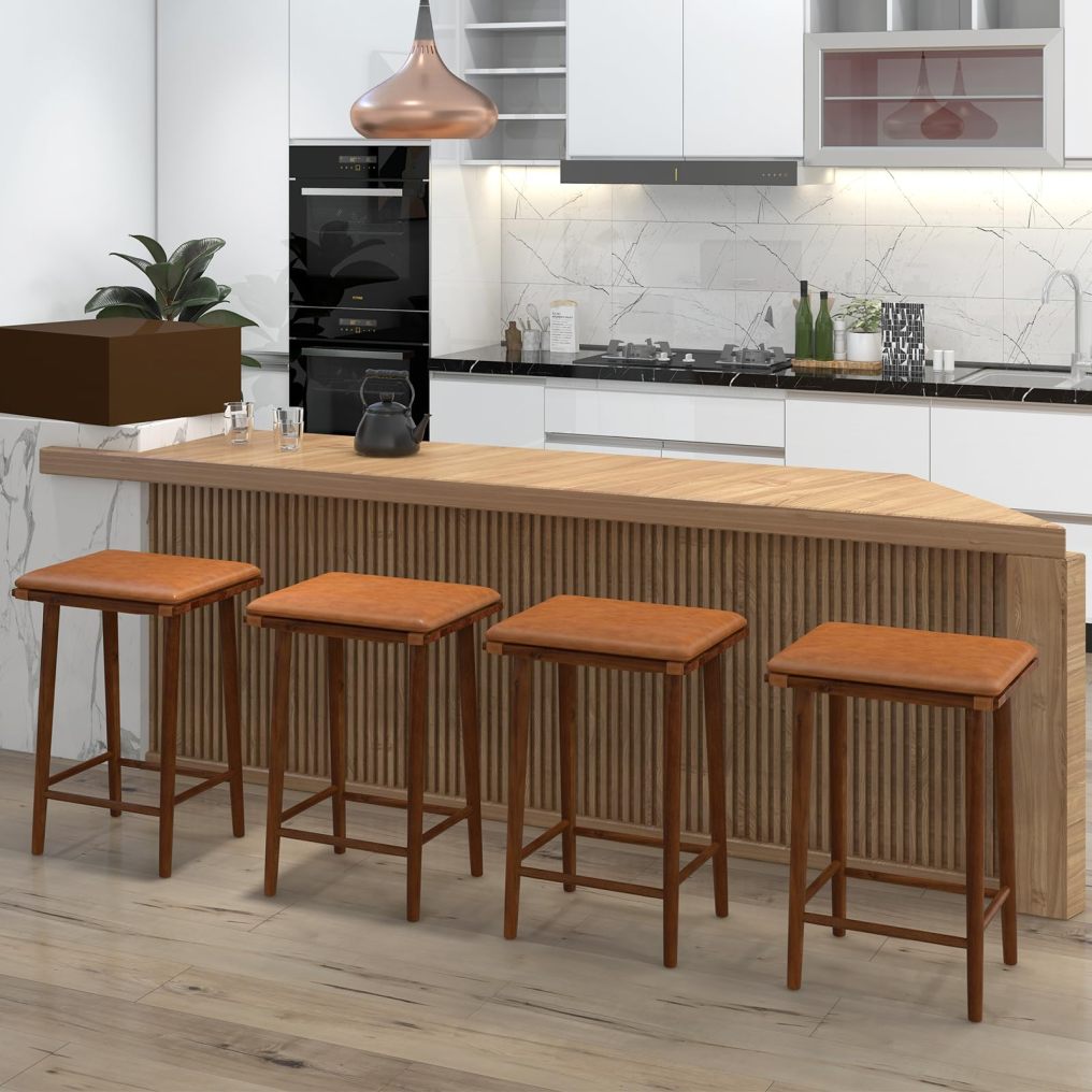 Rustic Bar Stools Set of 2/4 25.5-inch Height Backless Stool