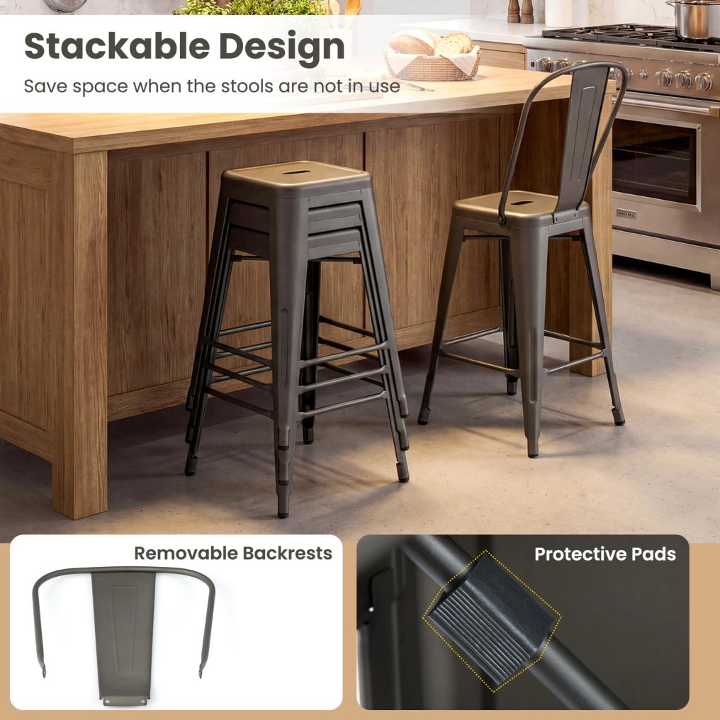 24'' Metal Bar stools Set of 4 Stylish and Modern Chairs