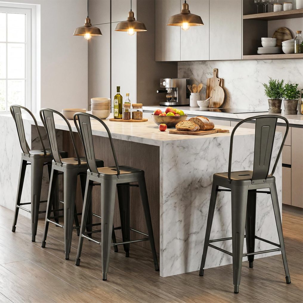24'' Metal Bar stools Set of 4 Stylish and Modern Chairs