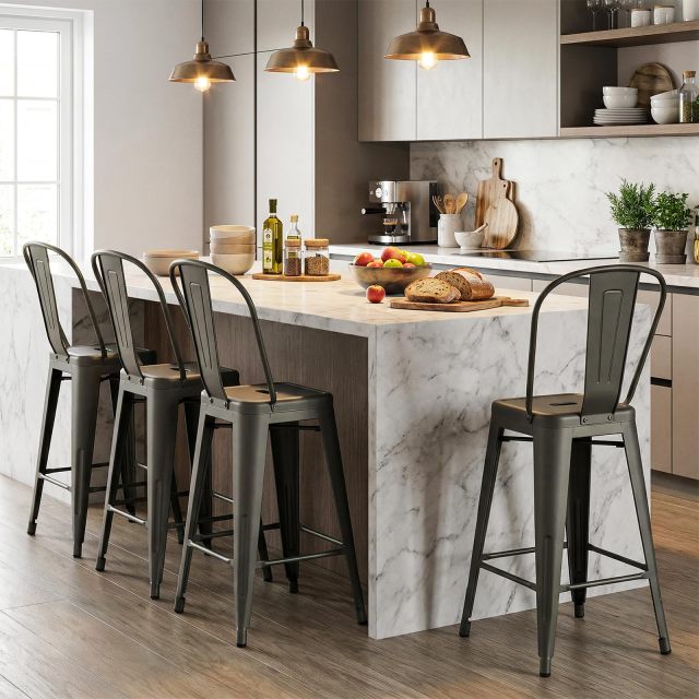 24'' Metal Bar stools Set of 4 Stylish and Modern Chairs