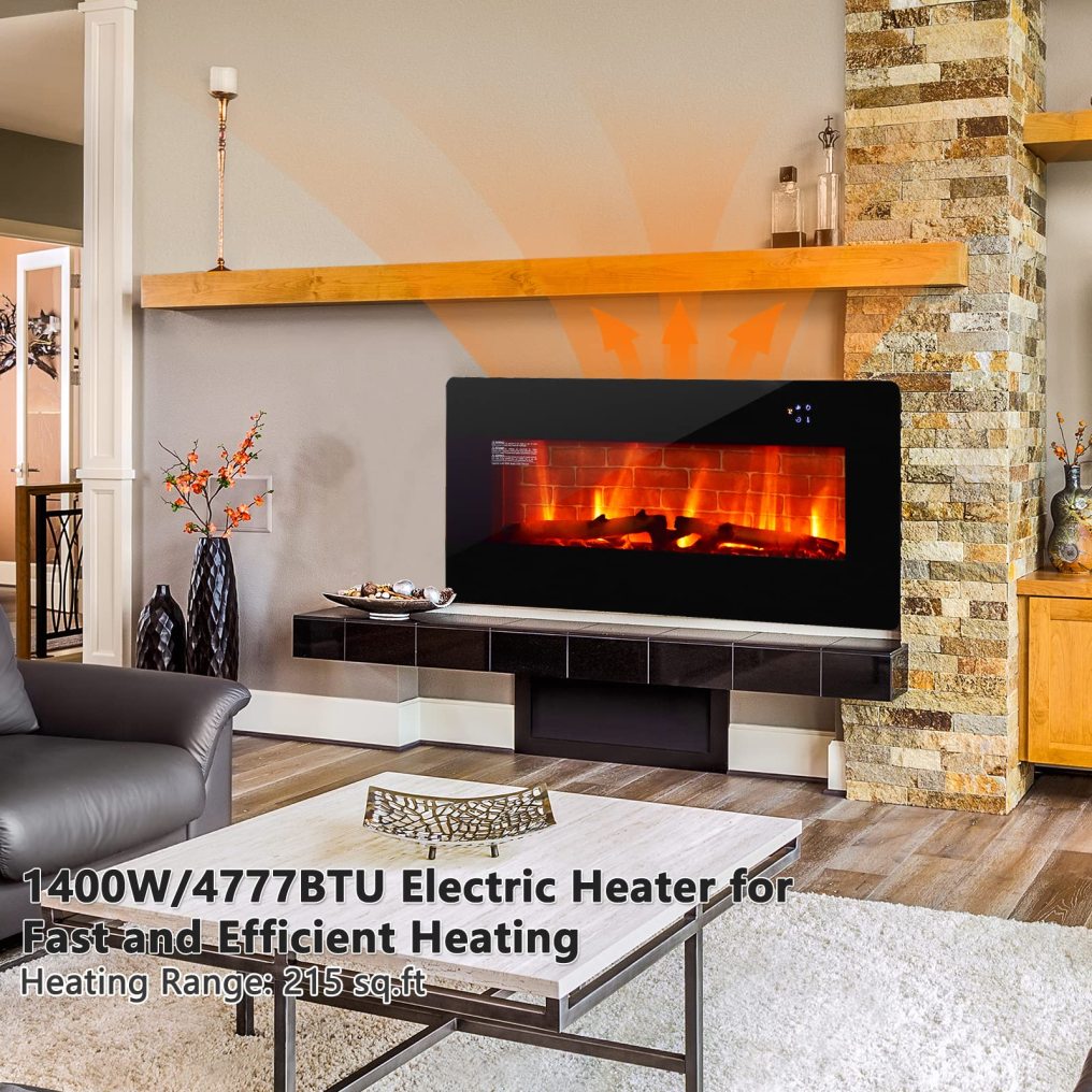 36 Inches Electric Fireplace Wall Mounted and Freestanding Fireplace Heater