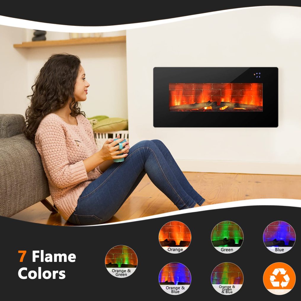 36 Inches Electric Fireplace Wall Mounted and Freestanding Fireplace Heater