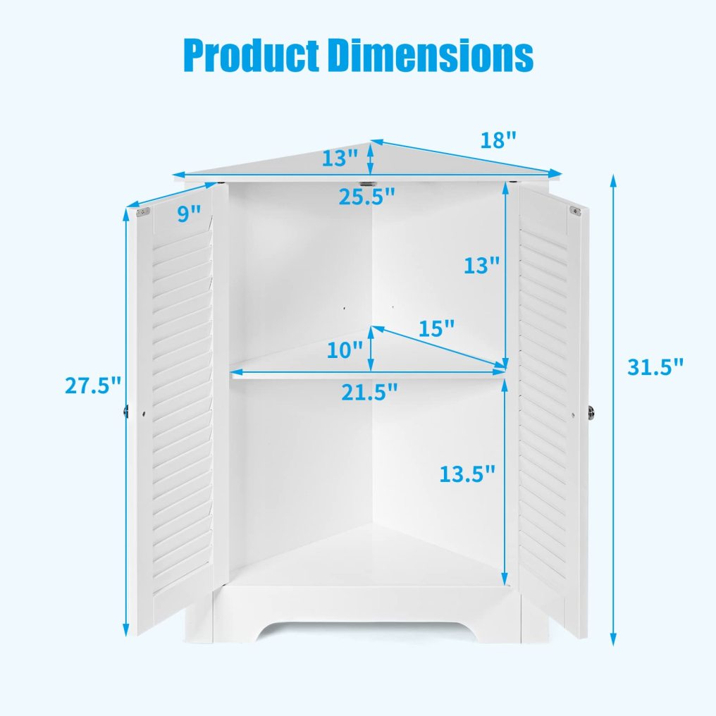 Corner Storage Cabinet Freestanding Floor Cabinet Bathroom w/ Shutter Door