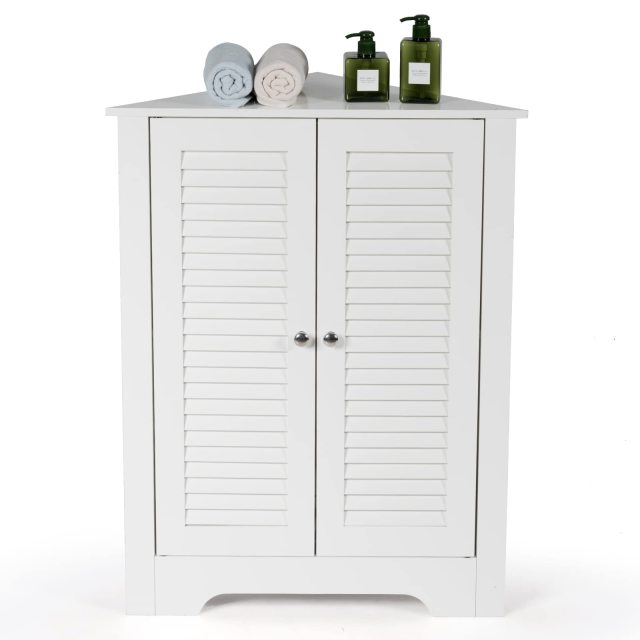 Corner Storage Cabinet Freestanding Floor Cabinet Bathroom w/ Shutter Door
