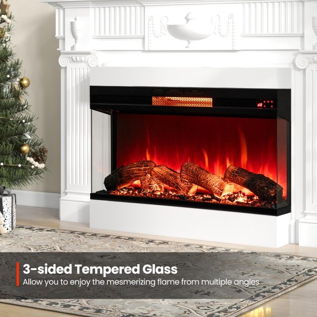 36-Inch 3 Side Glass Electric Fireplace with Remote Control