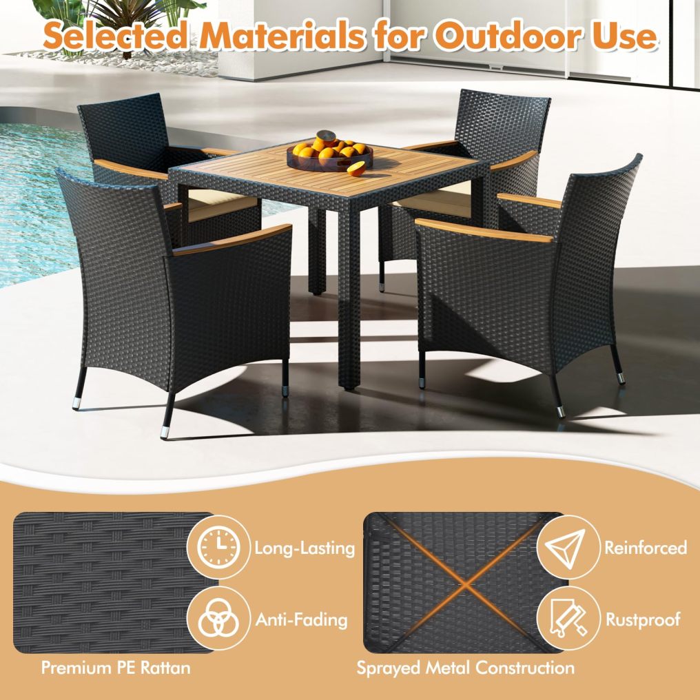 5-Piece Patio Dining Set with Umbrella Hole for 4