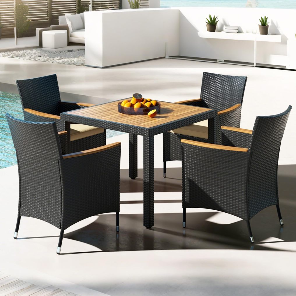 5-Piece Patio Dining Set with Umbrella Hole for 4