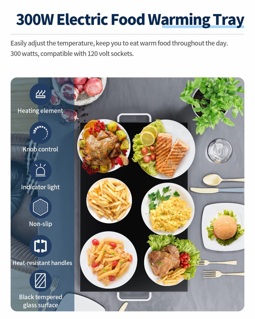 ARLIME 22"x14" Buffets Server Food Warmer for Parties, Electric Food Warming Tray