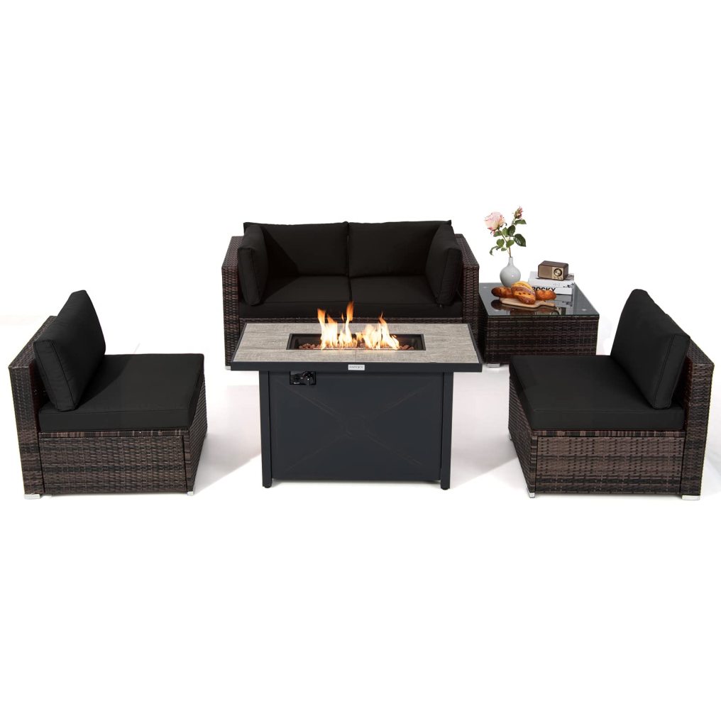 6 Piece Patio Furniture Set with 42'' Fire Pit Table for Backyard