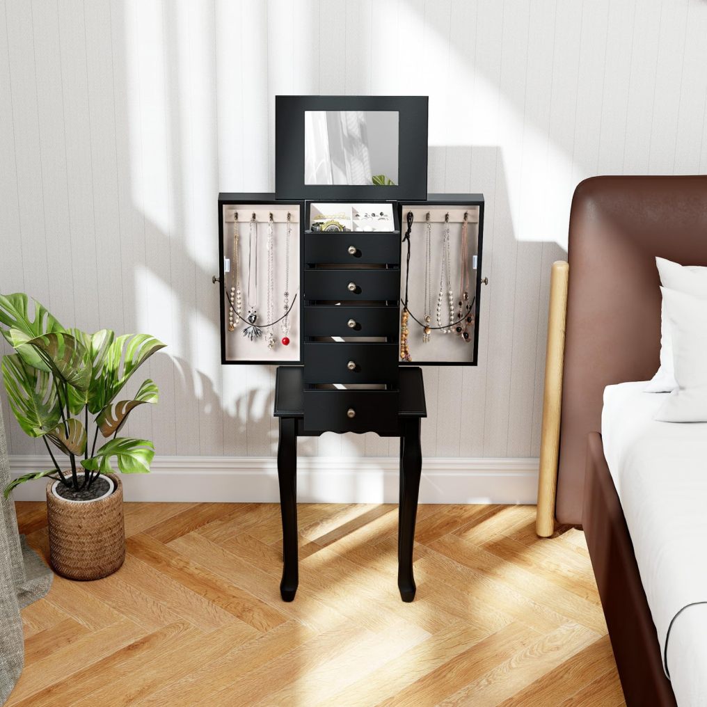 Standing Jewelry Armoire Cabinet with 5 Drawers