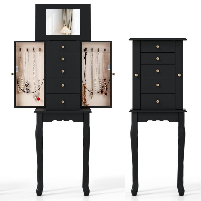Standing Jewelry Armoire Cabinet with 5 Drawers