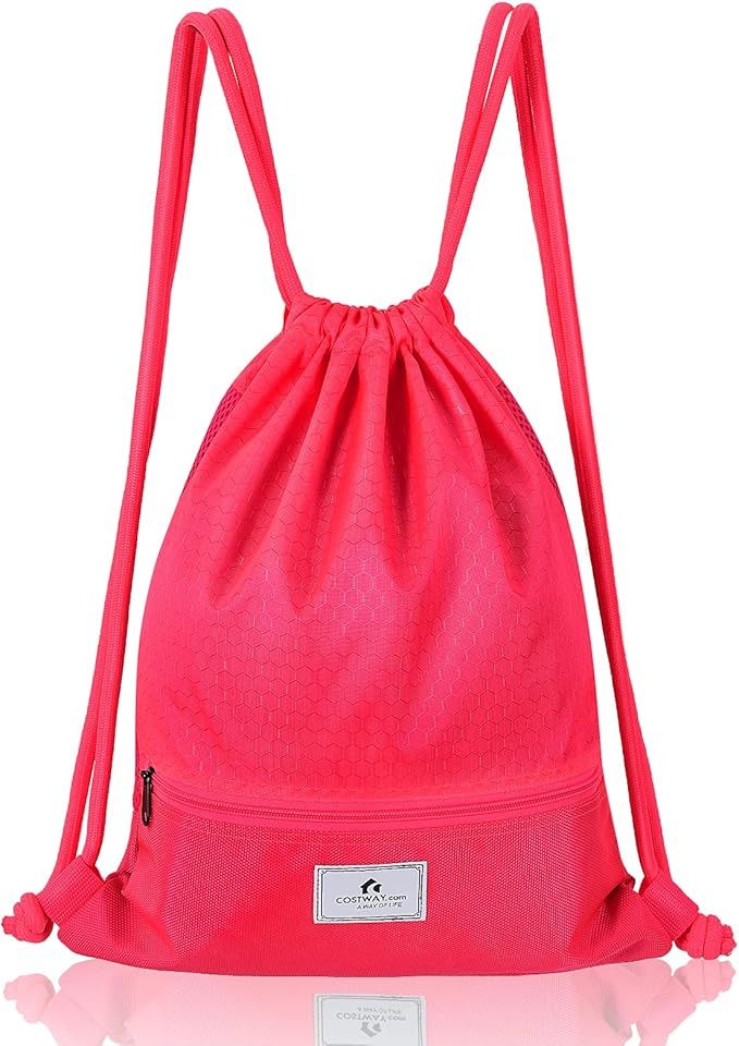 Drawstring Backpack Folding Sports Gym Sackpack with Zipper Pockets