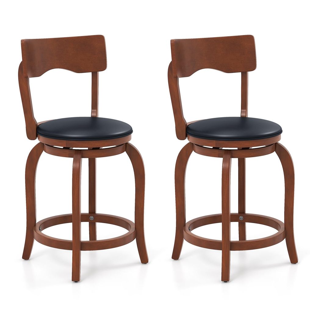 Swivel Counter Height Chairs with Rubber Wood Frame Upholstered Seat