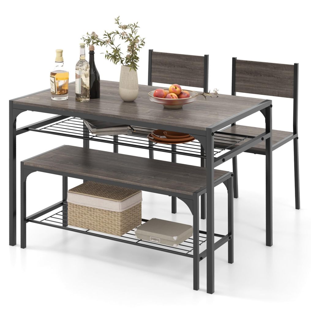 4 Pieces Dining Table Set Kitchen Table and 2 Chairs for 4 with Bench