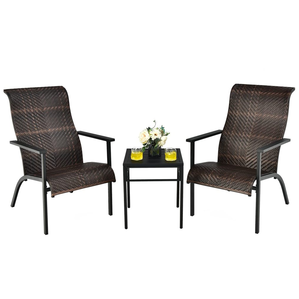 3 Pieces Patio Bistro Set Outdoor Rattan Conversation Set with Coffee Table