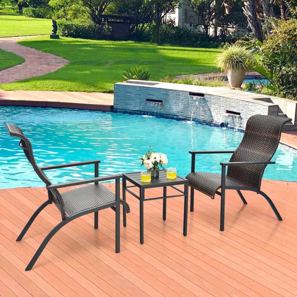 3 Pieces Patio Bistro Set Outdoor Rattan Conversation Set with Coffee Table