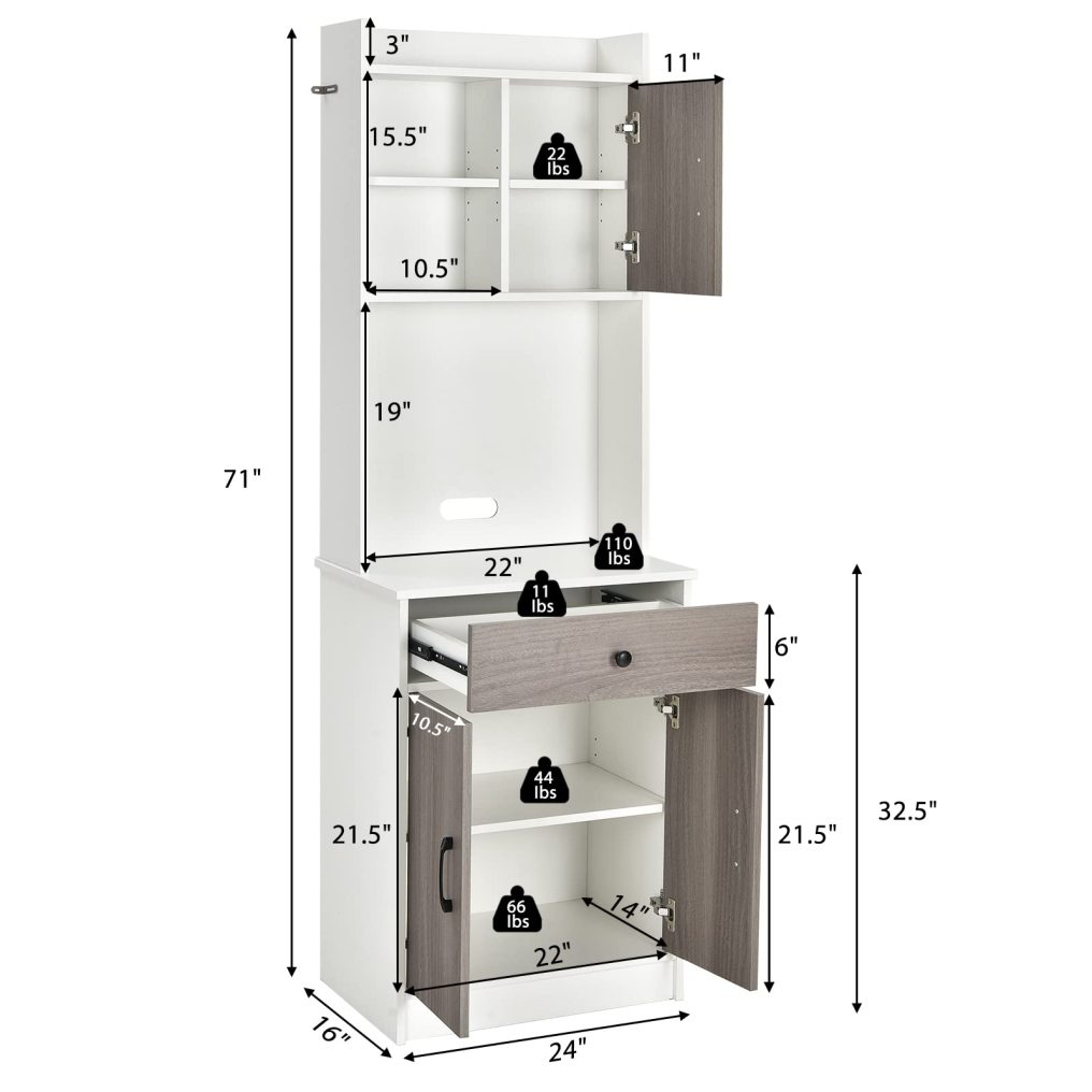 Kitchen Pantry Storage Cabinet 71” Tall Buffet Hutch Cabinet with Microwave Stand