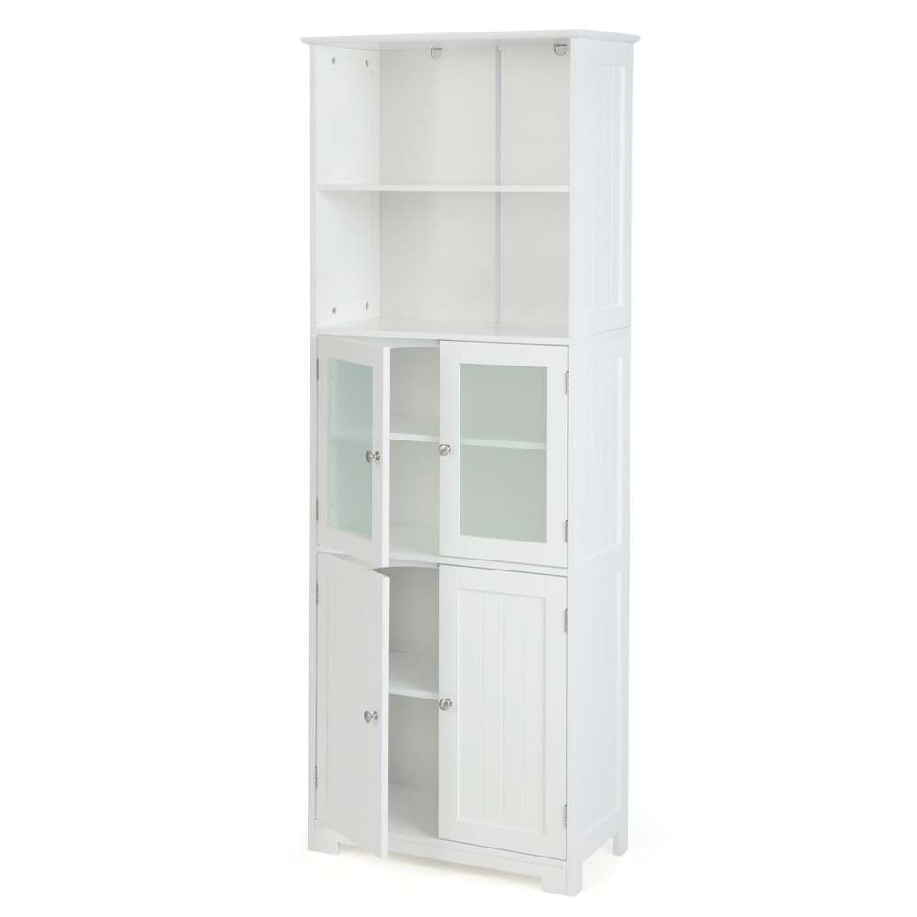 Tall Bathroom Storage Cabinet Freestanding Kitchen Pantry Cabinet with Glass Doors and Adjustable Shelf