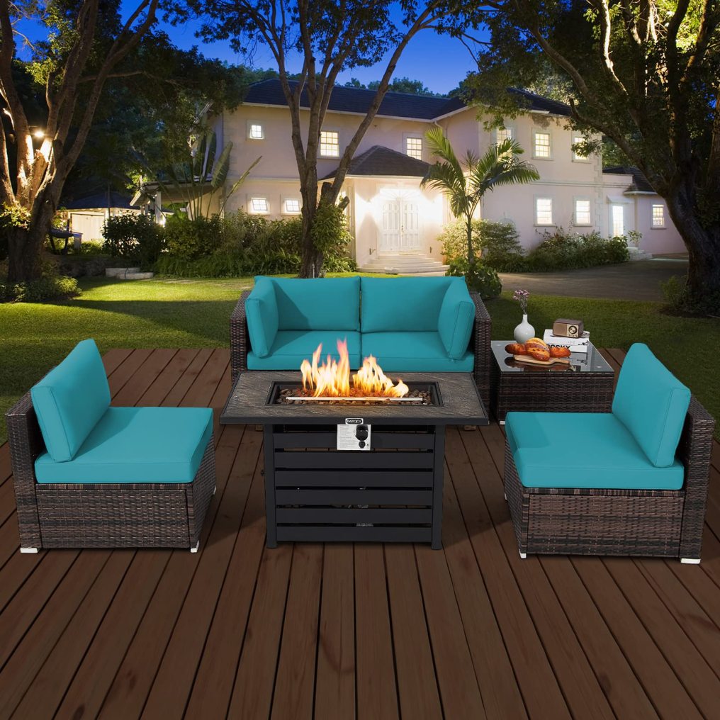 6 Piece Patio Furniture Set with 42'' Fire Pit Table