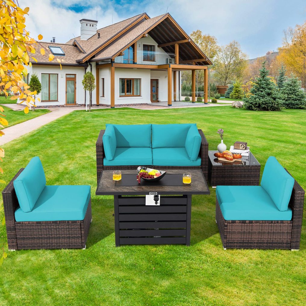 6 Piece Patio Furniture Set with 42'' Fire Pit Table