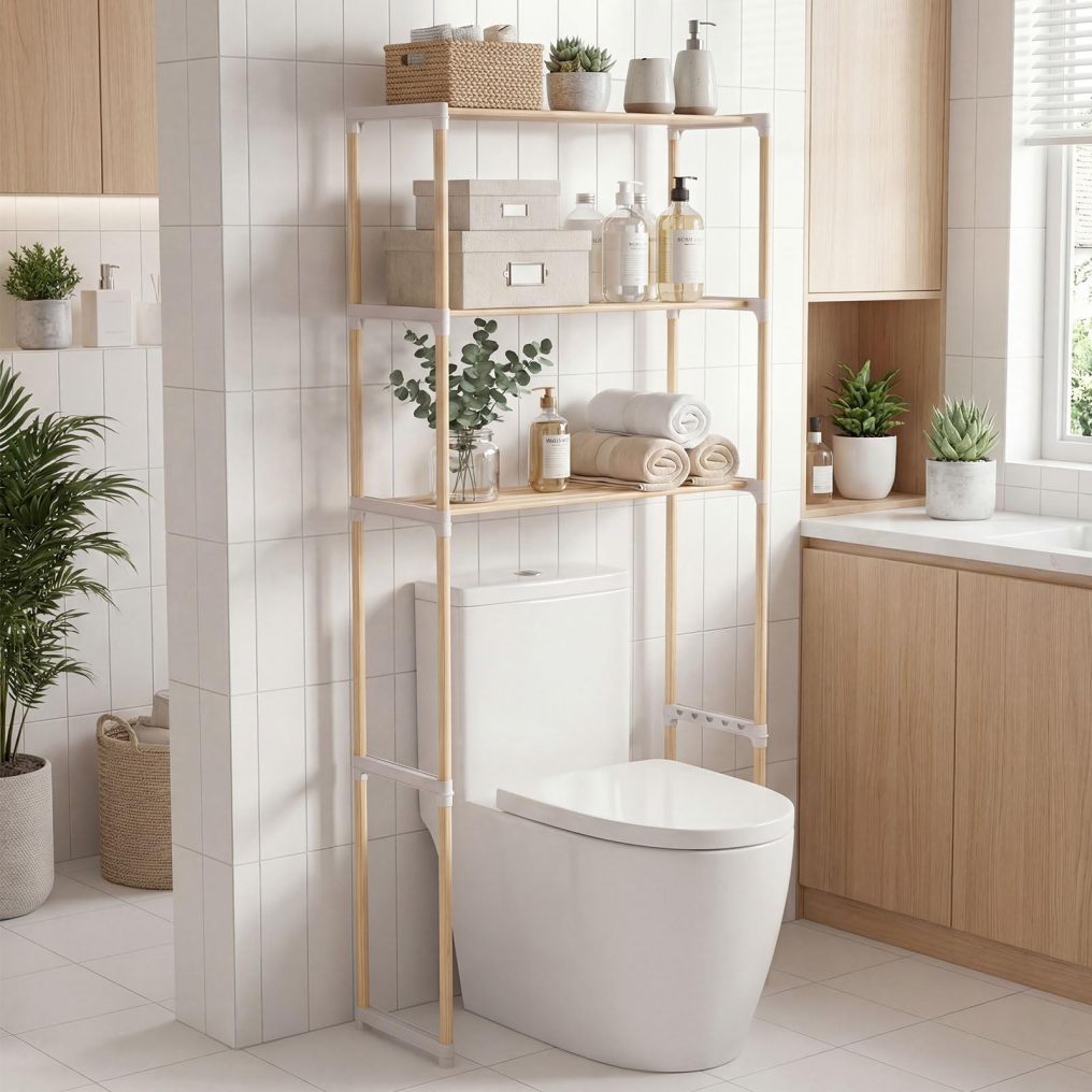 3-Tier Over The Toilet Rack Solid Wood Vertical Organizer