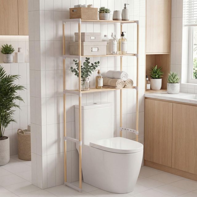 3-Tier Over The Toilet Rack Solid Wood Vertical Organizer