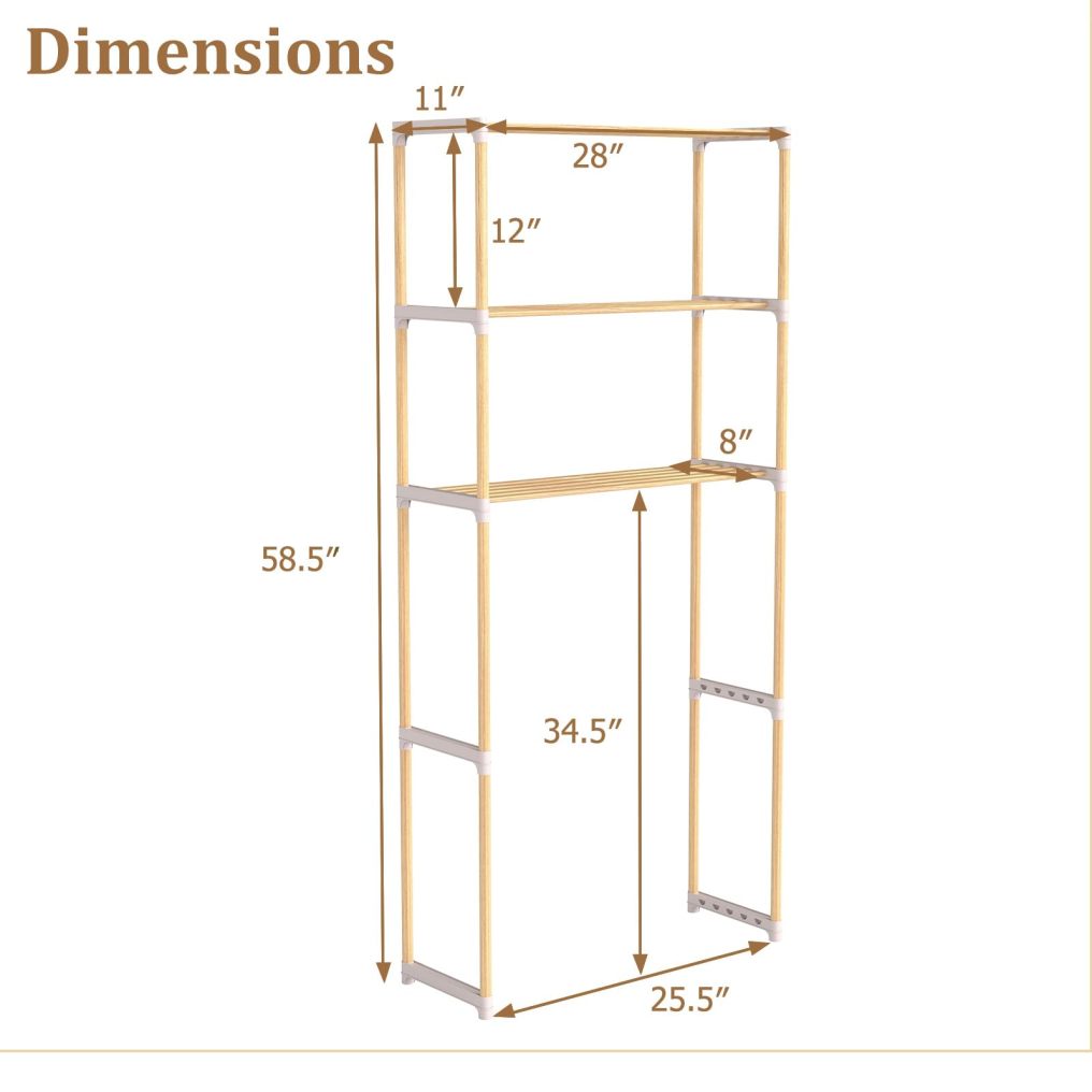 3-Tier Over The Toilet Rack Solid Wood Vertical Organizer