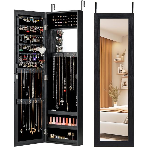 Full Length Mirror Jewelry Cabinet Wall Door Mounted Jewelry Organizer