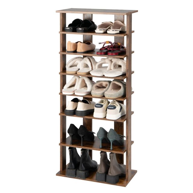 7 Tiers Shoe Rack Double Rows Vertical Tall Narrow Patented Shoe Organizer