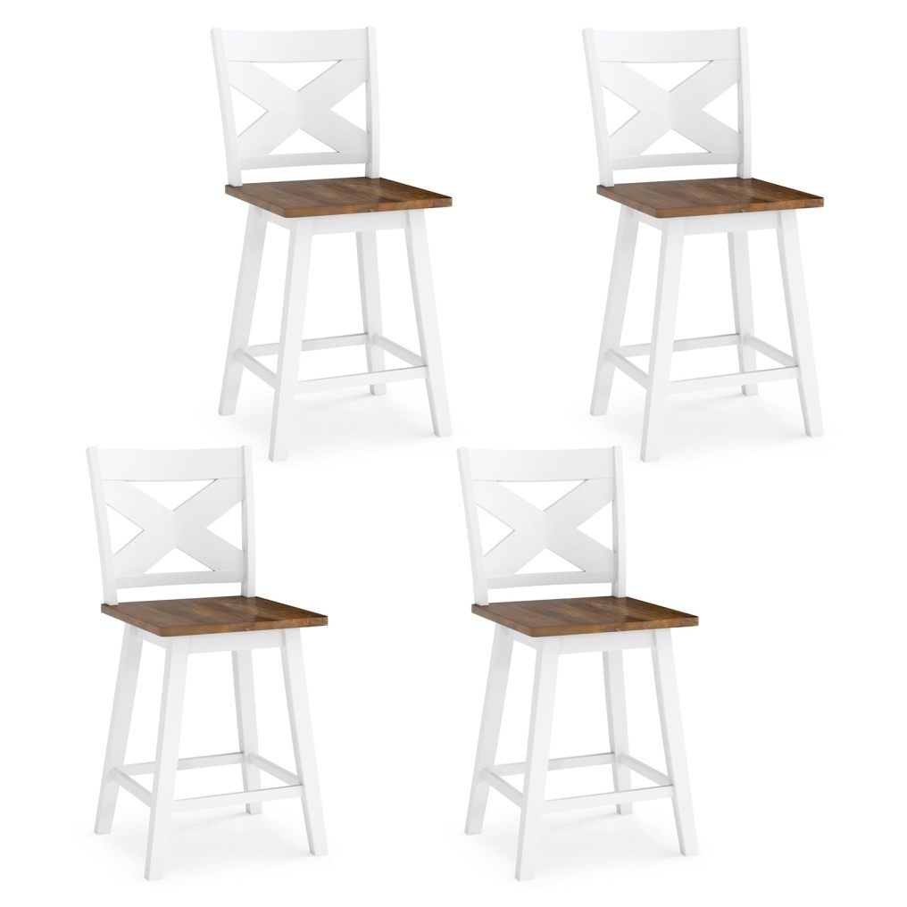 24" Swivel Barstools Set of 2/4 Rubberwood Counter Height Chairs
