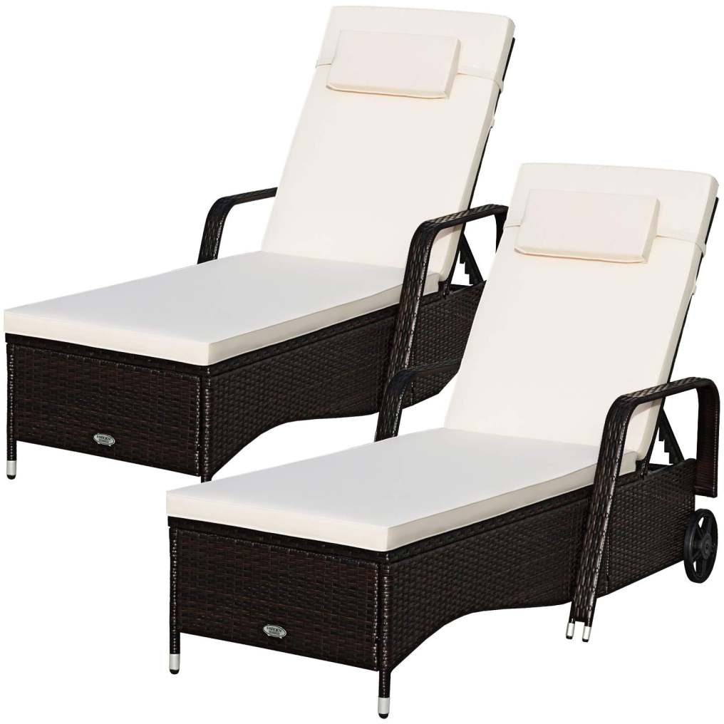 Patio Rattan Lounge Chair Chaise Adjustable Recliner Cushioned Sofa Garden