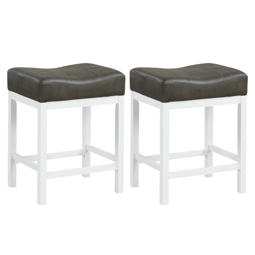24.5" Bar Stool Set Upholstered Breakfast Stools w/Solid Rubber Wood Frame Humanized Footrest