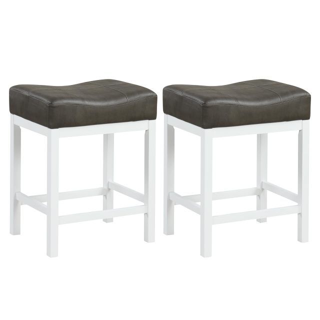 24.5" Bar Stool Set Upholstered Breakfast Stools w/Solid Rubber Wood Frame Humanized Footrest