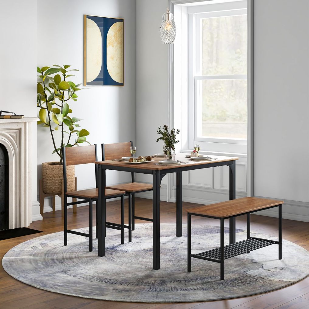 Dining Table Set for 4 Rectangular Kitchen Table Set with Bench and 2 Chairs