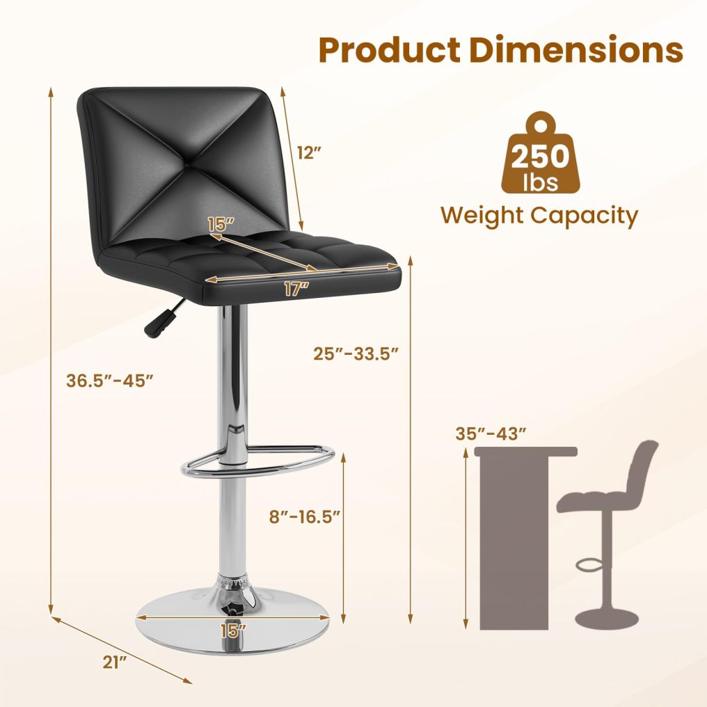 Bar Stools Set Modern PU Leather Swivel Bar Chairs