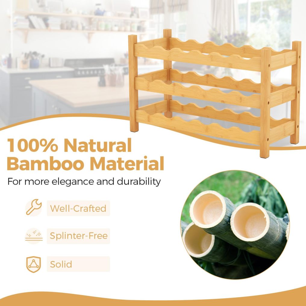 18 Bottle Tabletop Wine Holder with Wave Slot for Kitchen