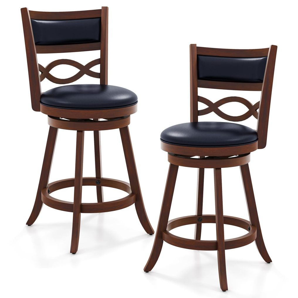 Bar Stools Set Counter Height Stools with Rubber Wood Frame Faux Leather Upholstered Seat and Backrest