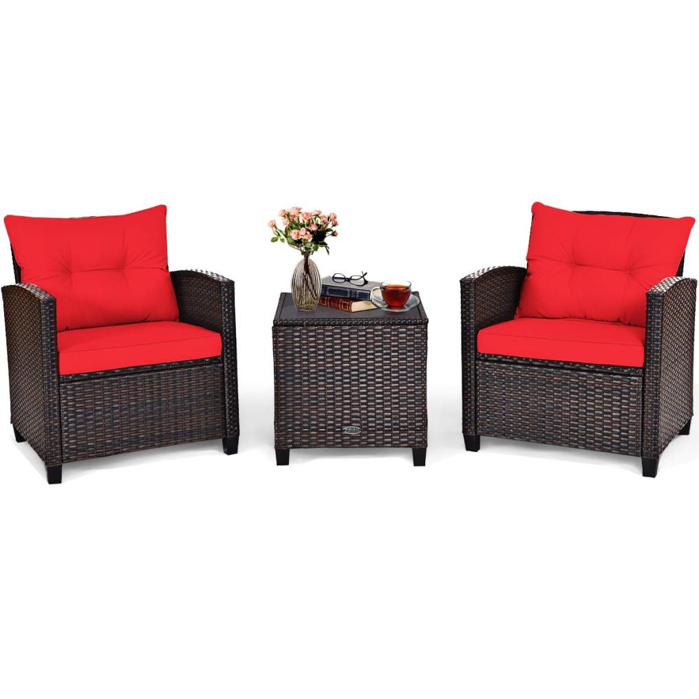 3PCS Patio Furniture Set PE Rattan Wicker Sofa