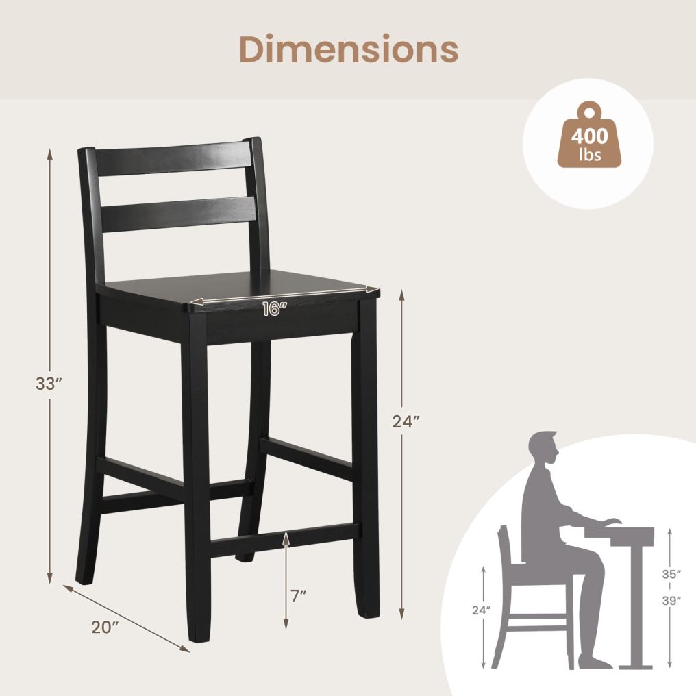 Wooden Bar Stools Set of 2/4 24-Inch Counter Height Stools
