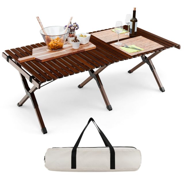 Folding Picnic Table Roll Up Camping Table with Storage Bag