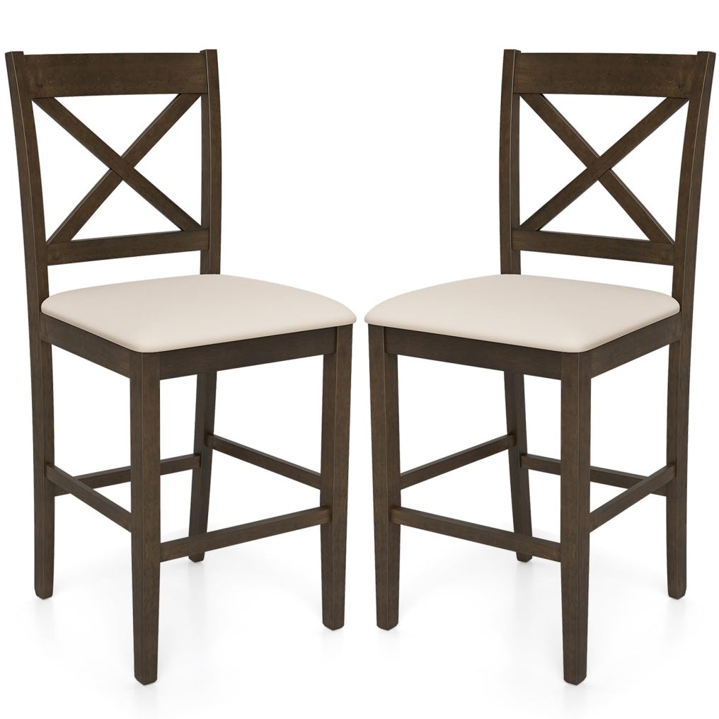 24 Inch Counter Height Barstools with Rubber Wood Frame, Footrest (2/4)