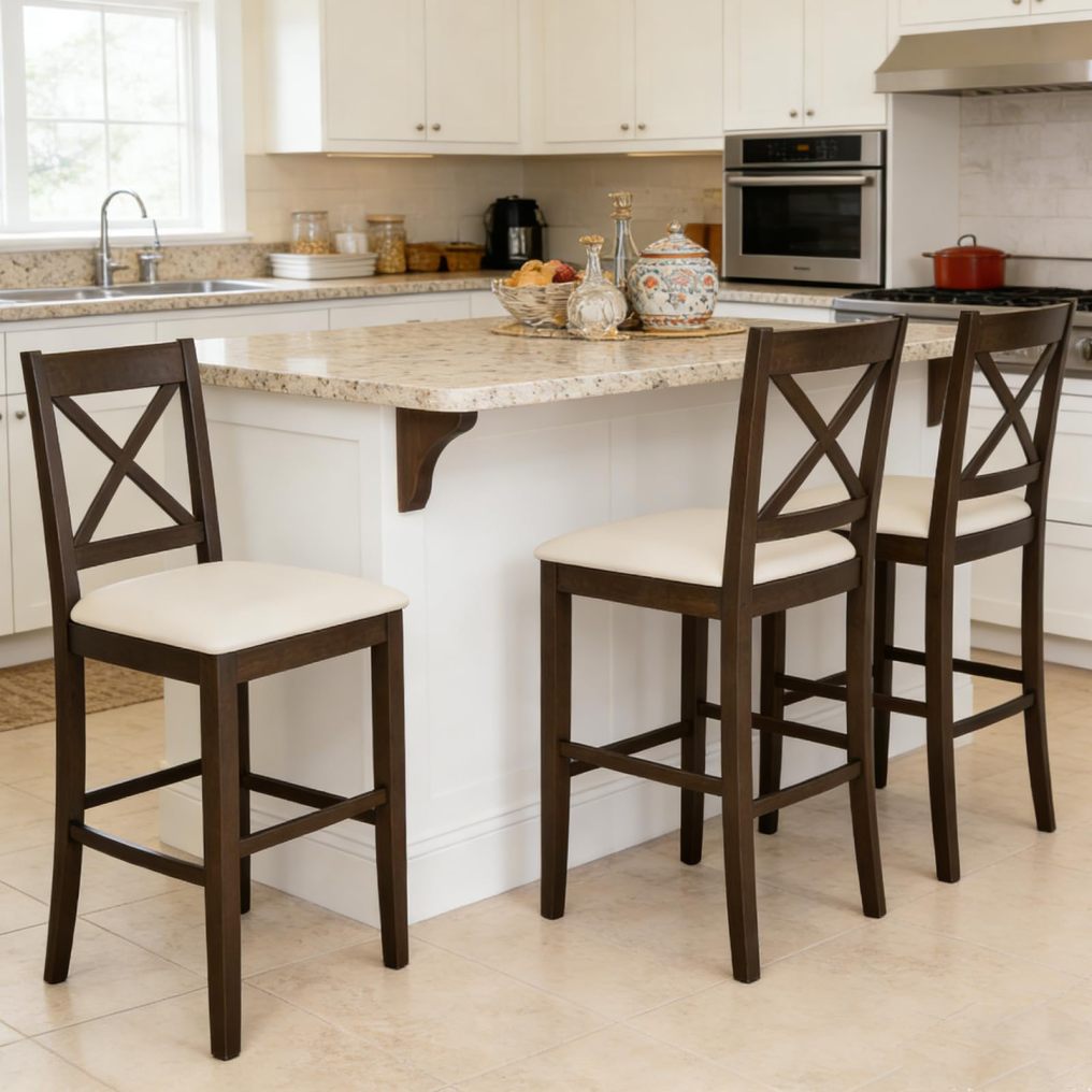24 Inch Counter Height Barstools with Rubber Wood Frame, Footrest (2/4)