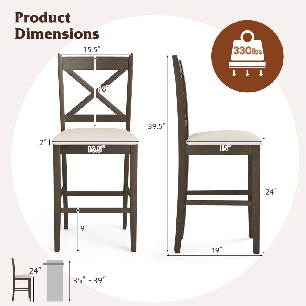24 Inch Counter Height Barstools with Rubber Wood Frame, Footrest (2/4)