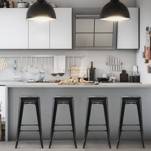 30 Inch Bar Stools Set of 4 with Square Seat and Handling Hole