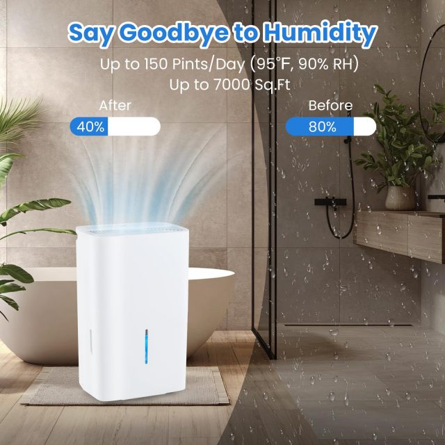 7000 Sq.Ft Portable Home Dehumidifier for Basements with 2 Modes & 3 Fan Speeds