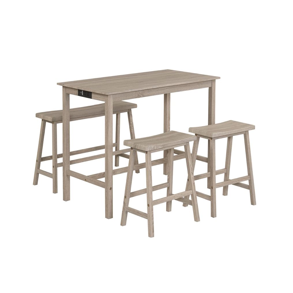 4-Piece Counter Height Dining Table Set with Built-in Power Outlet