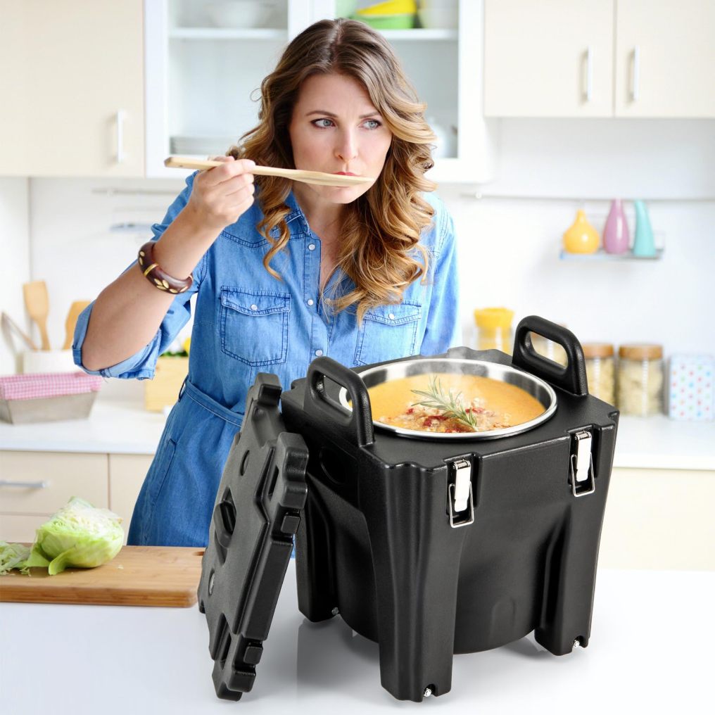 Insulated Food Carrier 32Qt Stackable Catering Hot Box w/ 4 Directional Wheels